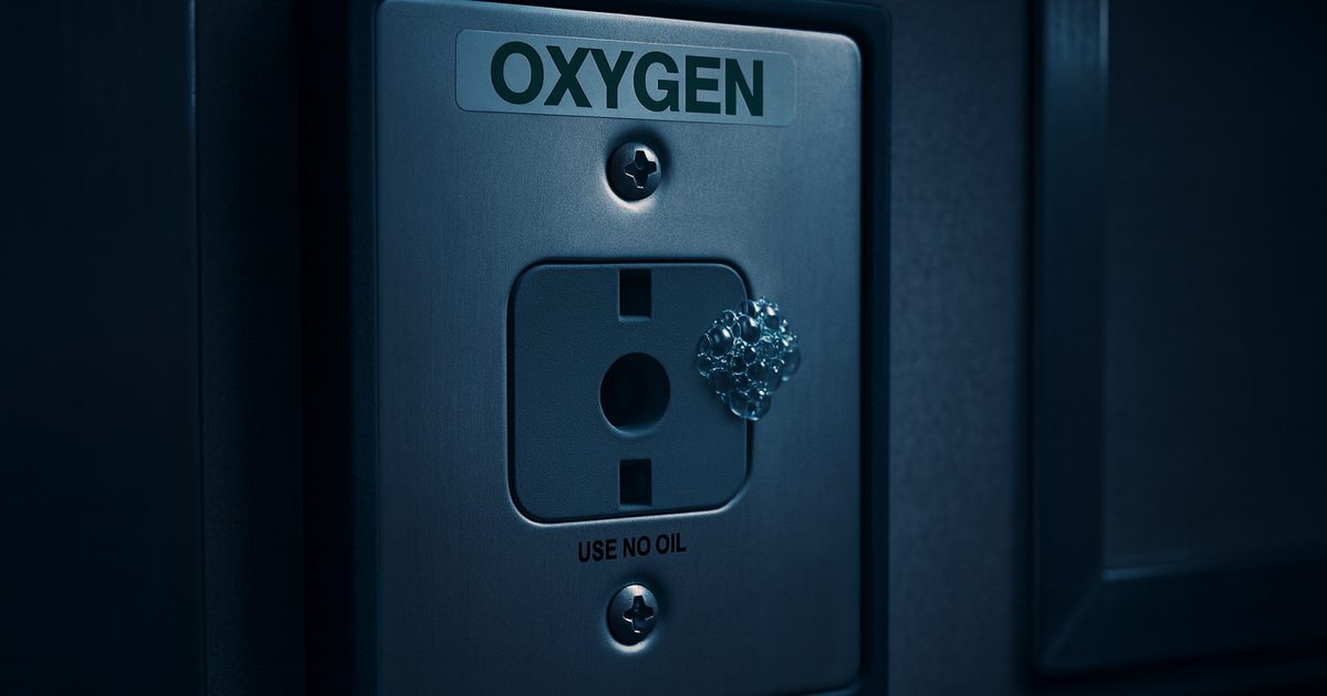Ambulance oxygen wall outlet with leak-detection bubbles forming on the receptacle face