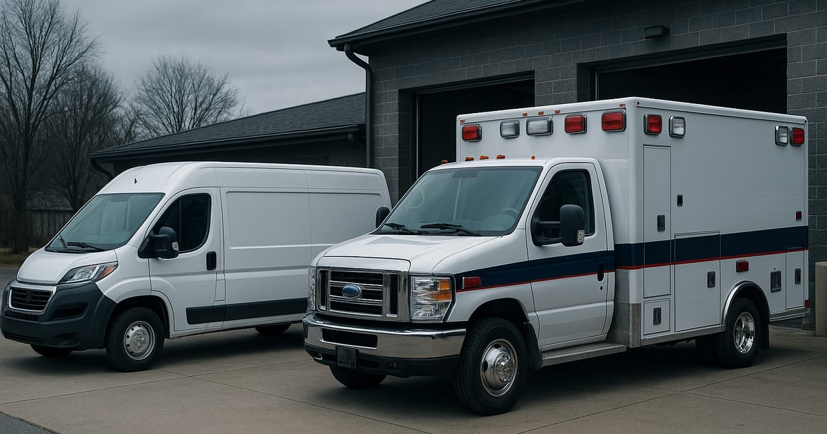 Mobile service van beside an ambulance at a Northeast Ohio fire station