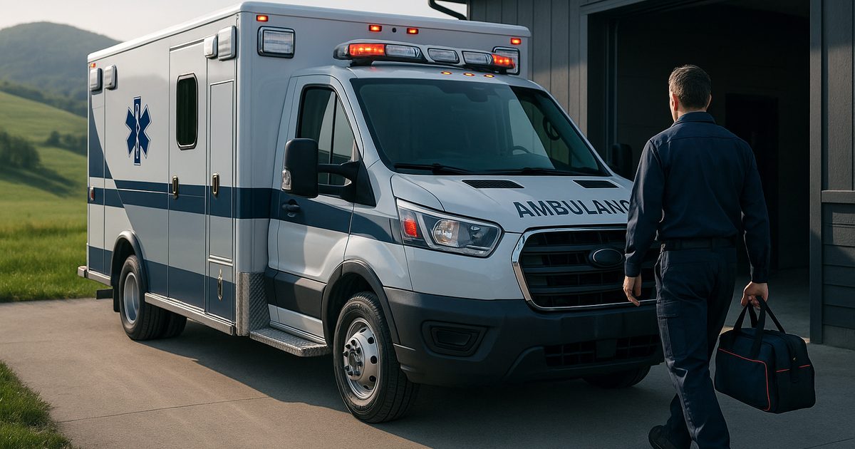 Ambulance parked outside a rural Western Pennsylvania station