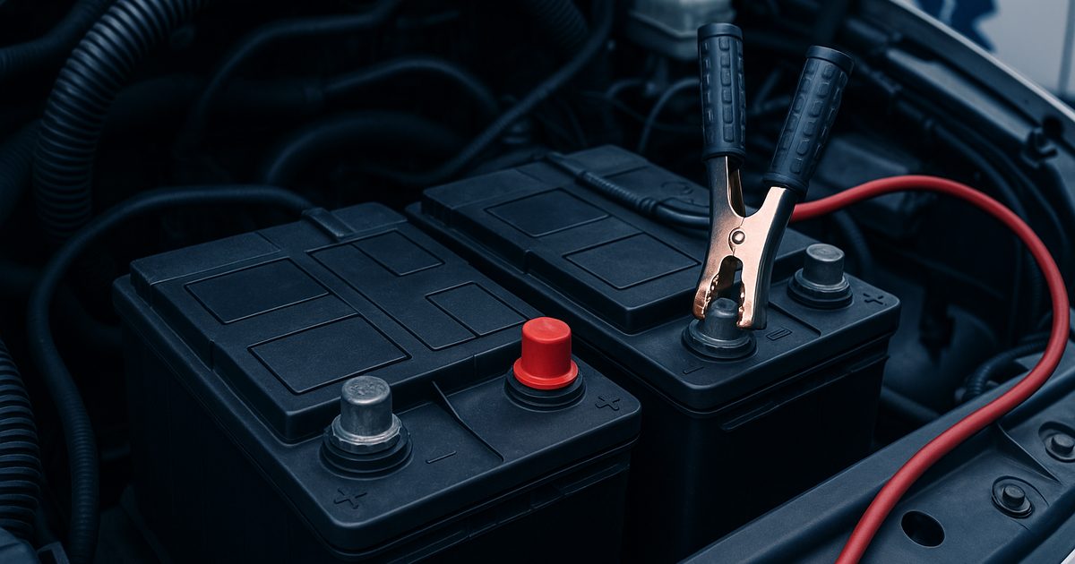 Heavy-duty ambulance batteries and terminals with a charger clamp attached